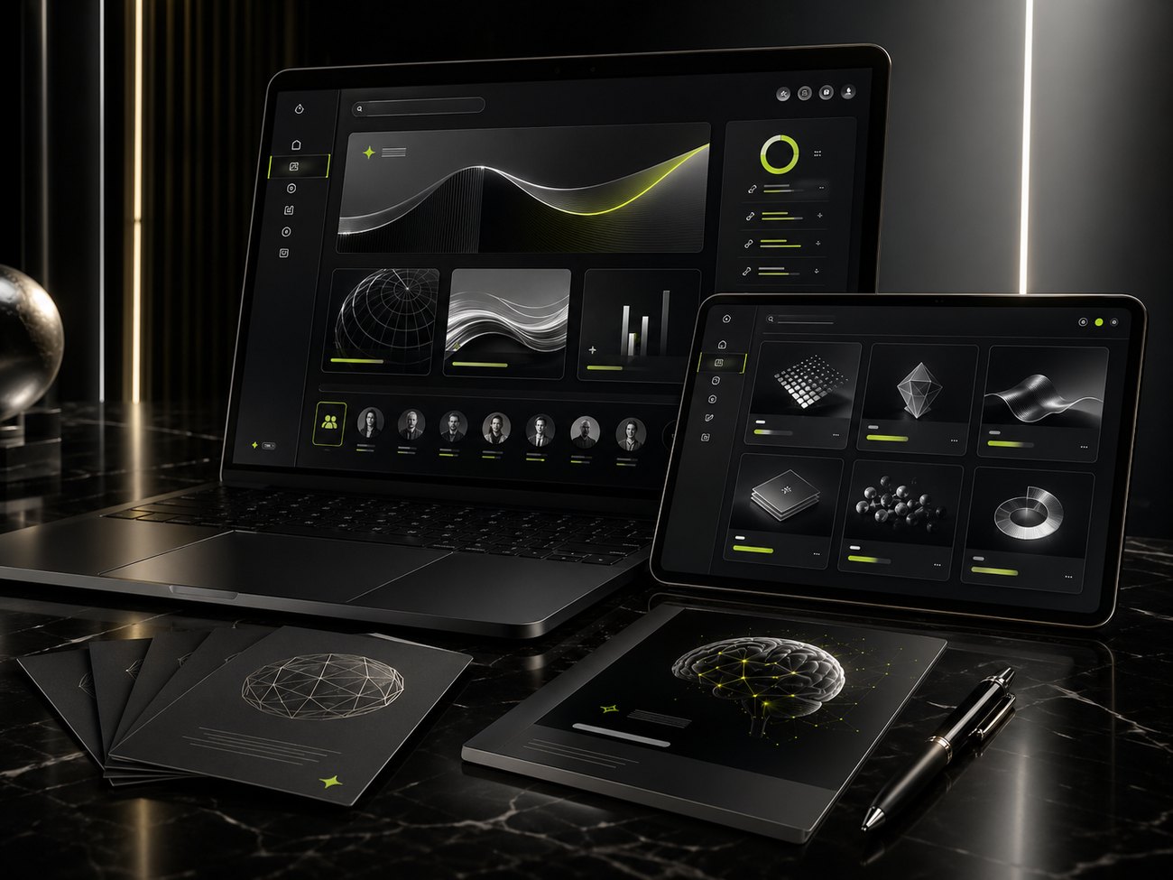 Interface premium de formation IA : tableaux de bord, prompts et modules de cours